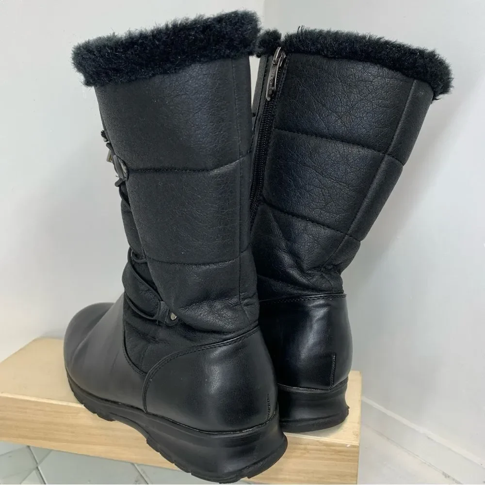 Khombu Bungee Women's Insulated Waterproof Black Leather Boots Size 9